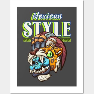 Mexican Style Jaguar Warrior Aztec Warrior Mexicano Mexican Pride Posters and Art